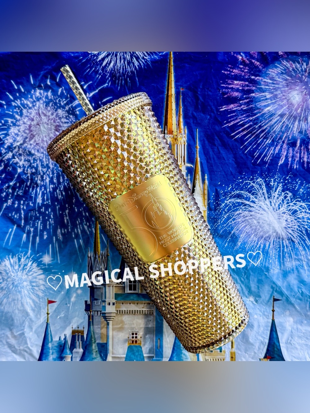NWT Walt Disney World 50th Anniversary EARidescent Starbucks Cold Cup Tumbler